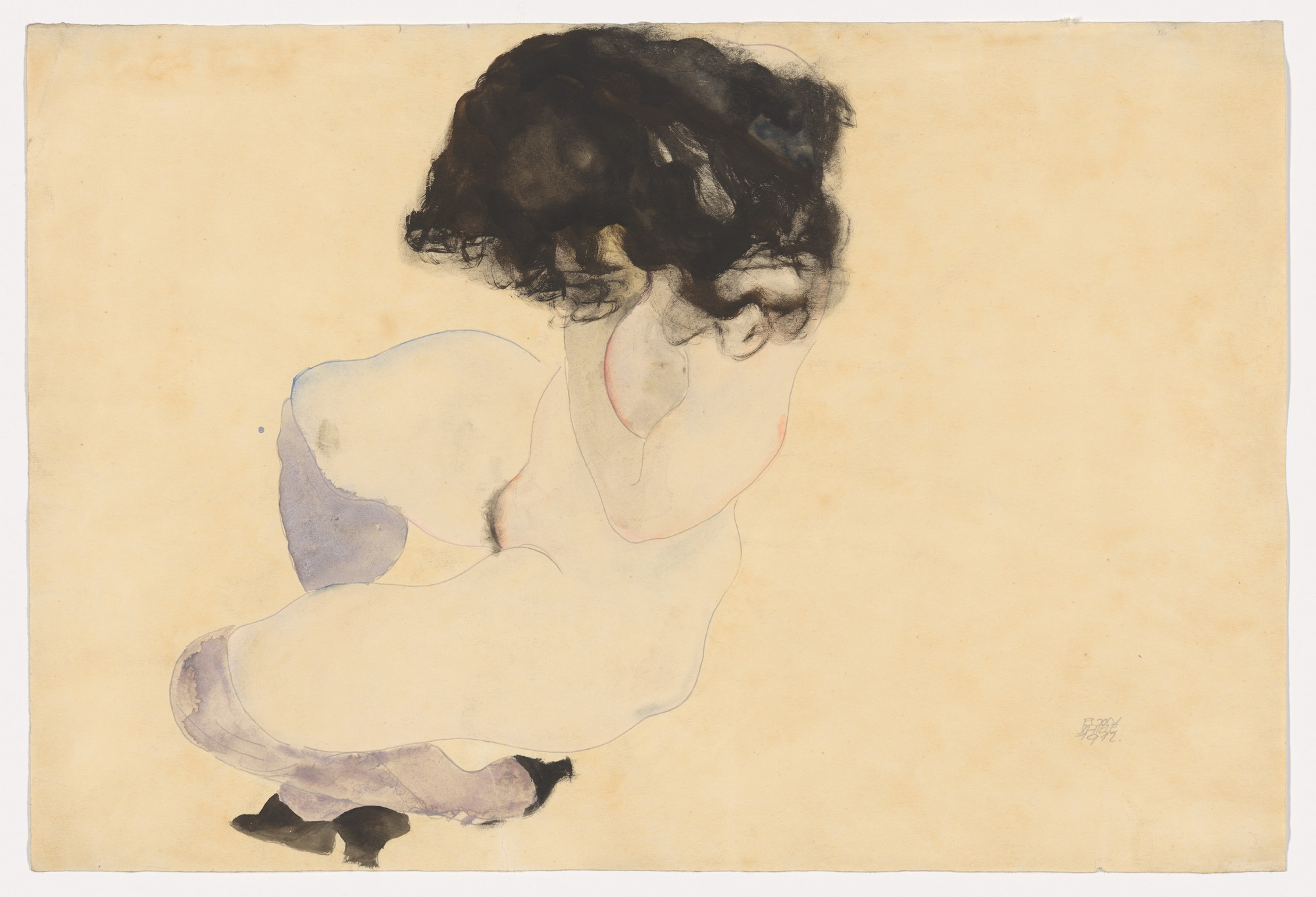 Egon Schiele. Nude with Violet Stockings and Black Hair (Akt mit violetten Strümpfen und schwarzem Haar). 1912