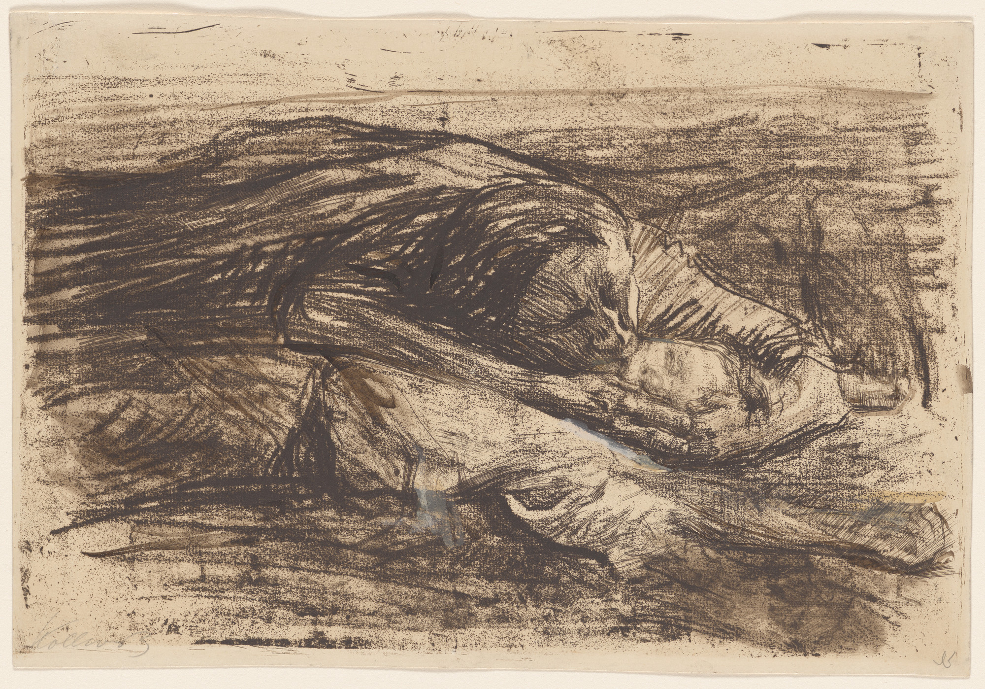 Käthe Kollwitz. Mother and Dead Son (Mutter und toter Sohn), state II/IV. Rejected version of Battlefield (Schlachtfeld) plate 6 from Peasants’ War. 1903