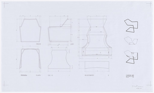 Paulistano Chair Technical Drawing for Steel Structure, Plan Front and Side Views, and Plan for Seat Cover