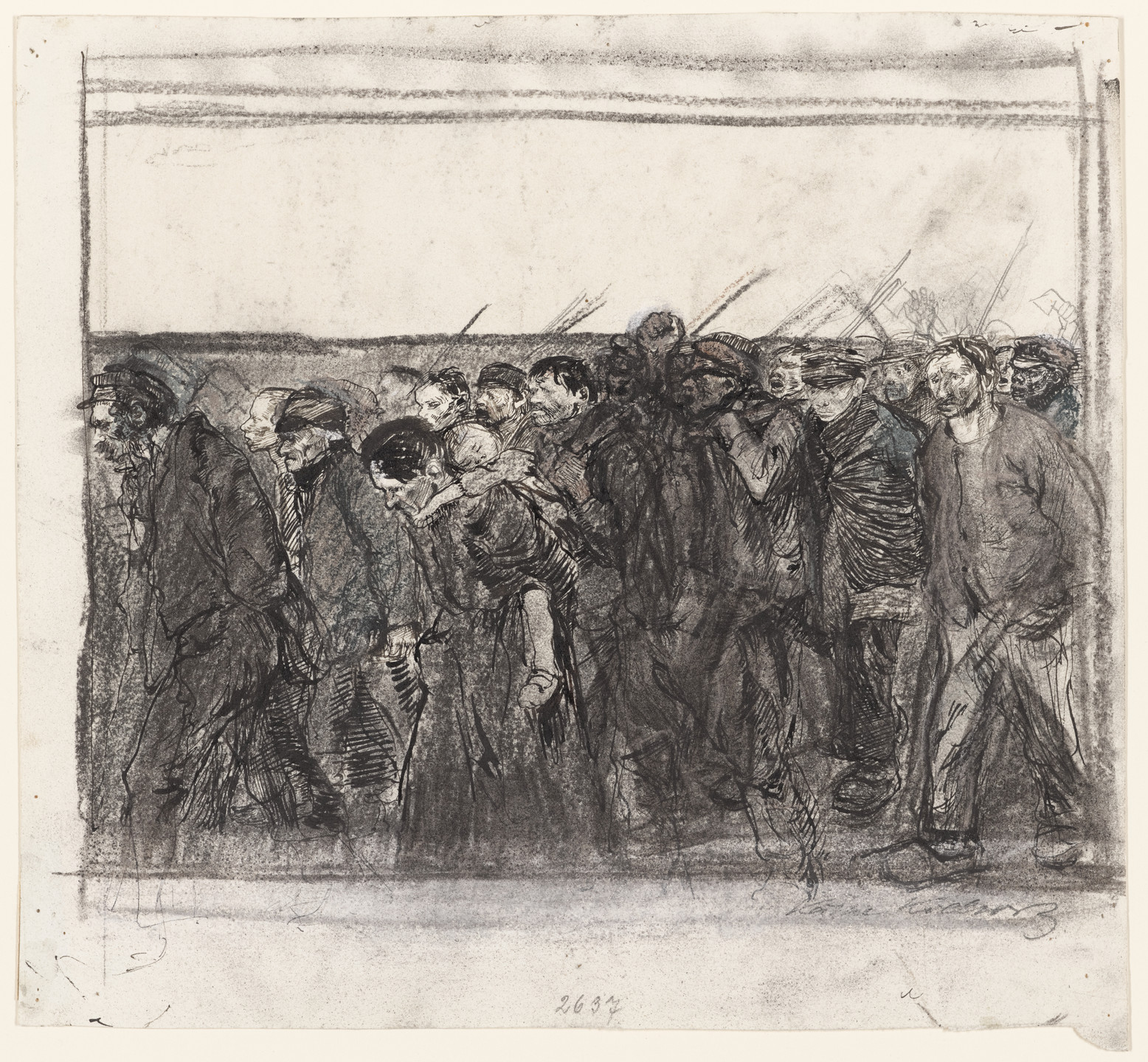 Käthe Kollwitz. Study for Marching Weavers (Weberzug) plate 4 of A Weavers’ Revolt. 1896-97