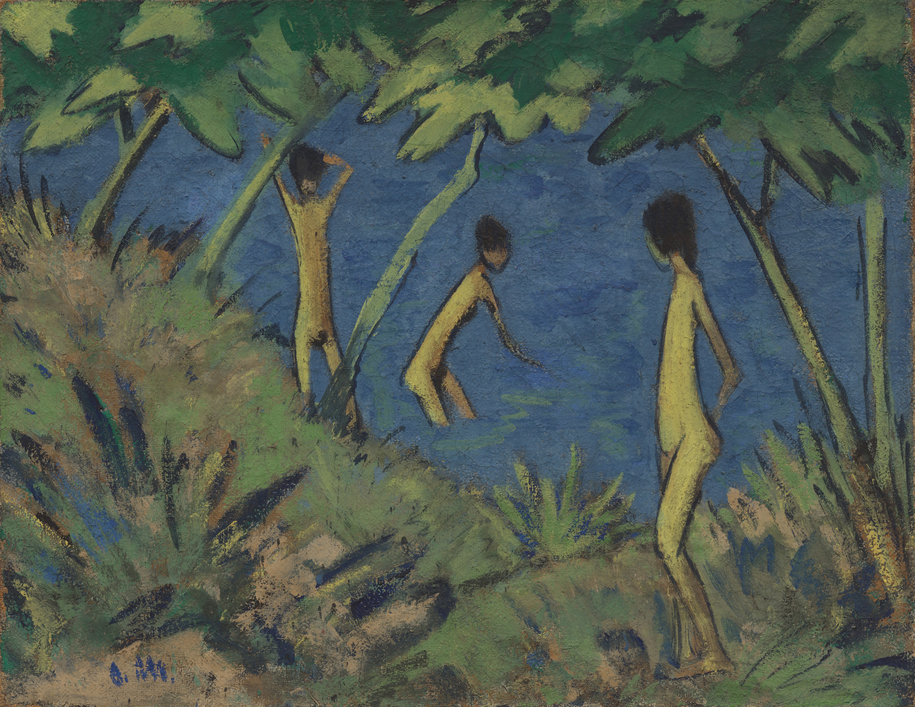 Otto Mueller. Landscape with Yellow Nudes. c. 1919