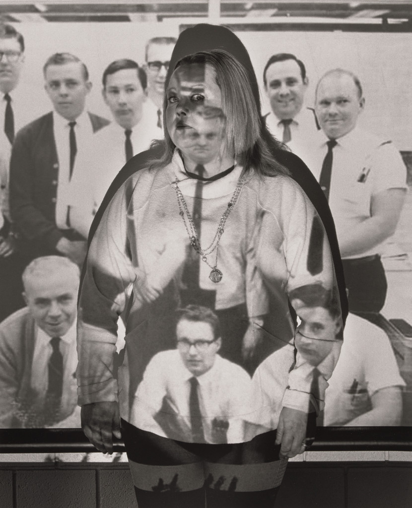Christina Defelice, UAW Local 1112, with a photograph of her father Jerry L. Canter and fellow scheduled clerks Frank Powers, Charles Steiner, Charles Walters, Al Basco, Jim Nichols, Mike Dobransky, and Rendal Stout, inside UAW Local 1112 Reuther Scandy Alli union hall, (Transition Center customer service representative, 11 years in at GM) Lordstown Complex trim shop), Lordstown, OH.
