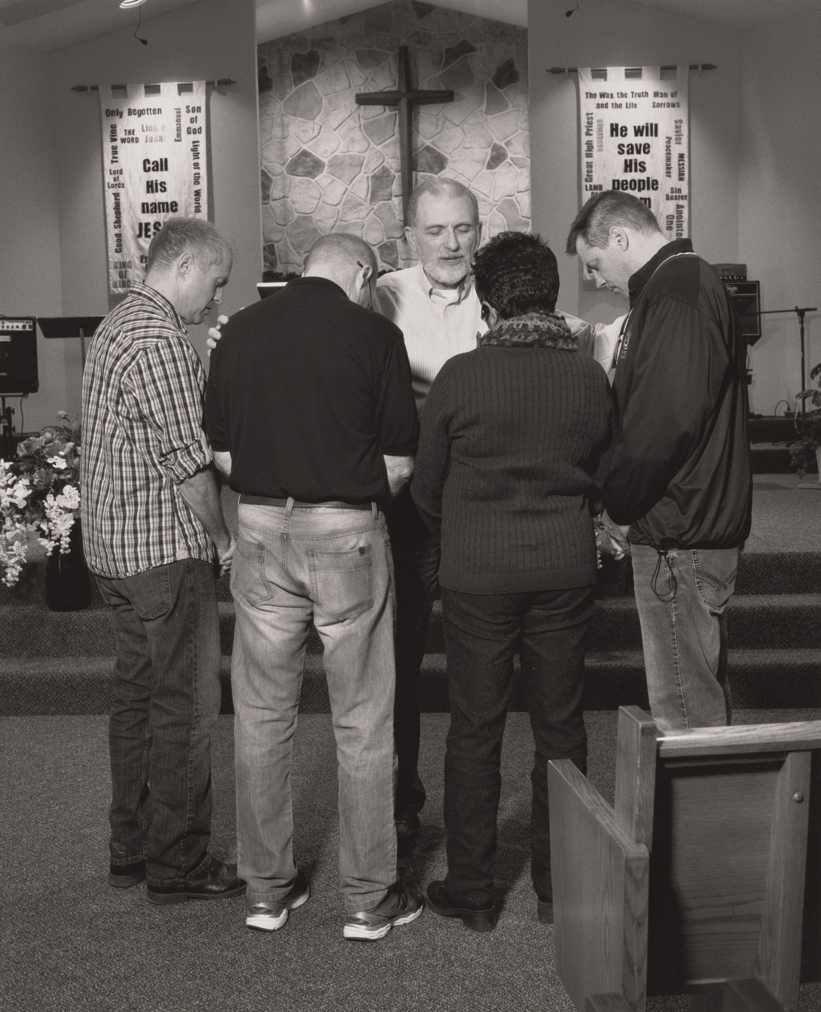 LaToya Ruby Frazier. Prayer Service at the Cortland Trinity Baptist Church for GM workers, their families, and Trumbull County region (Dave Green, Pamela Brown, Norm Perry and Dave Hake receiving prayer from Pastor Dan Barker), Cortland, OH