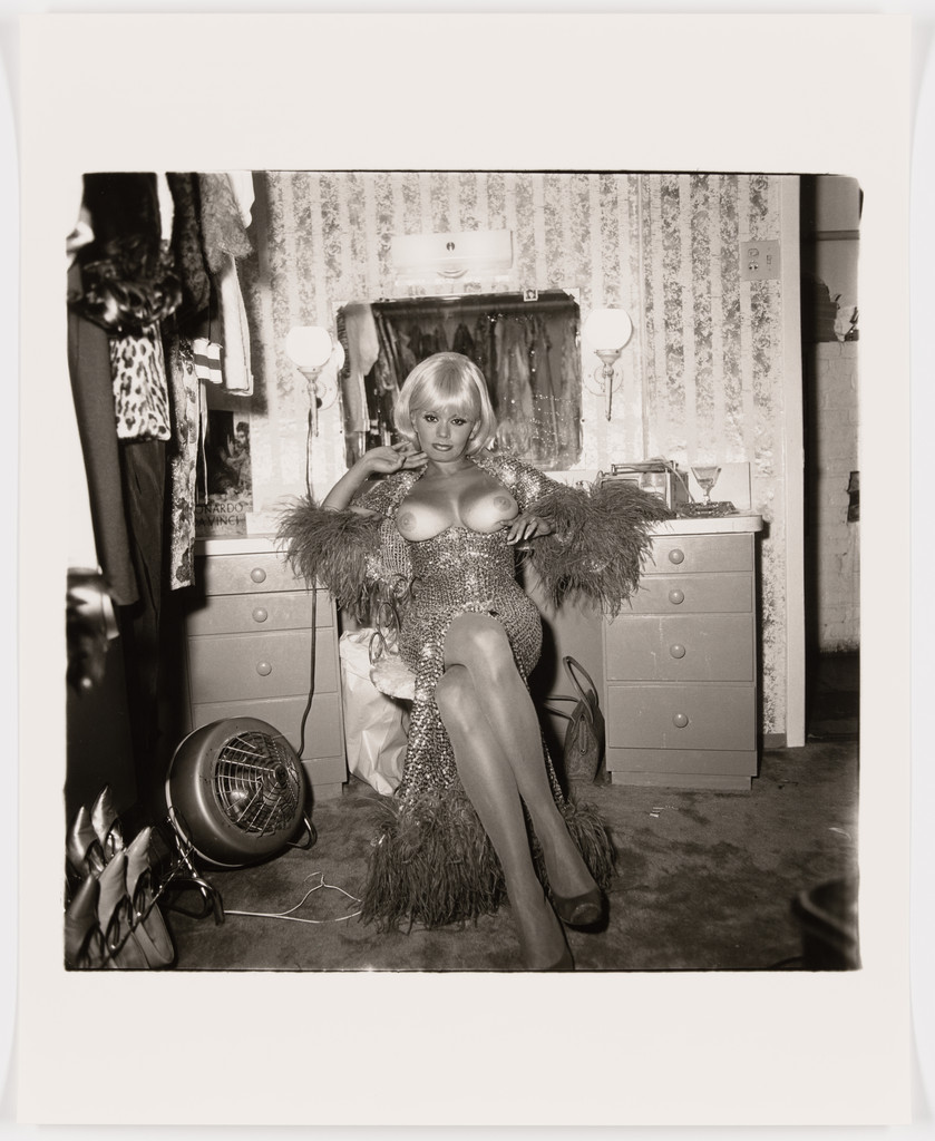 Topless dancer in her dressing room, San Francisco, Cal., 1968
