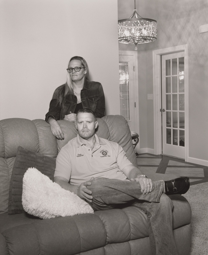 Brandie Long, UAW Local 1714, with her brother Ernie Long, visiting from Spring Hill, Tennessee, (8 years in at GM Lord-stown Complex, fabrication plant), Highland Township, OH.