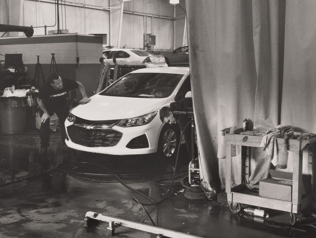 The last Cruze being detailed by Ron Davis at Sweeney Chevrolet Buick GMC car dealership in Boardman, OH, 2019