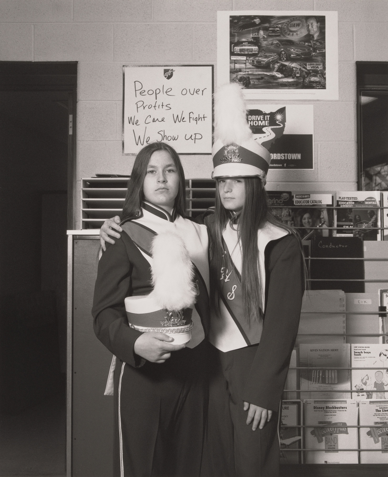 LaToya Ruby Frazier. Cindy Higinbotham and Monet Hostutler, best friends and banner carriers, in the Lordstown High School band room.