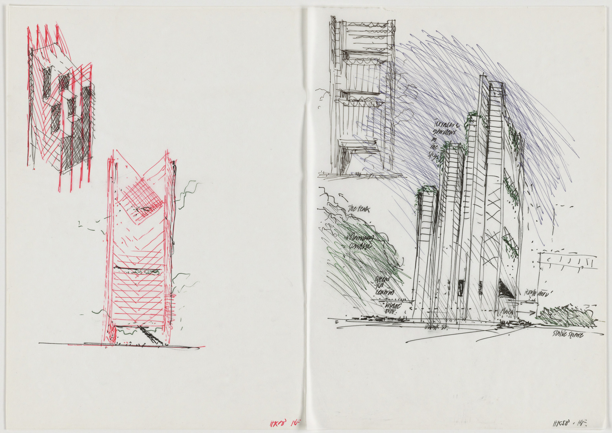 Norman Foster Hong Kong And Shanghai Bank Hong Kong China 1 Axonometric And Elevation 2 Elevation And Exterior Perspective 1985 Moma