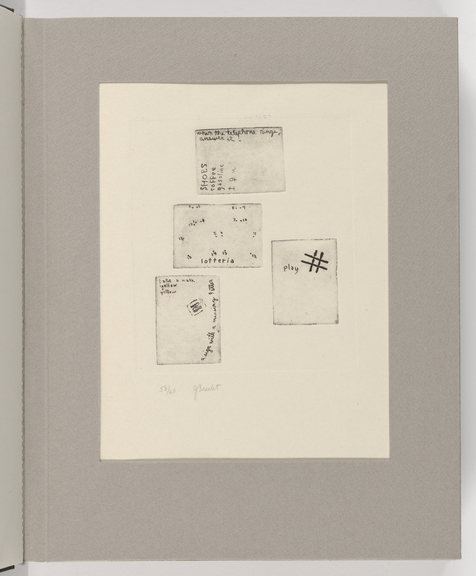 George Brecht. Untitled (plate 1) from The International Anthology of Contemporary Engraving: The International Avant-Garde, Volume 5: America Discovered (Anthologia internazionale dell'incisione contemporanea: L'Avanguardia internazionale: Volume 5: Scoperta dell'America)