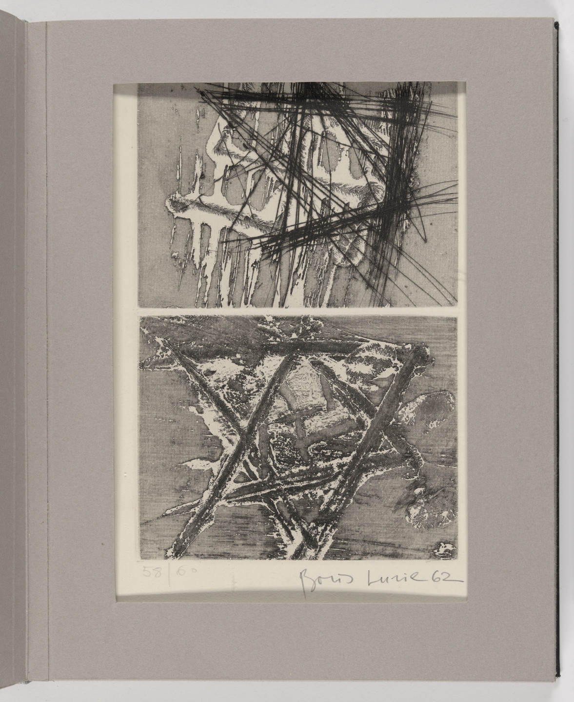 Boris Lurie. Untitled (plate 12) from The International Anthology of Contemporary Engraving: The International Avant-Garde, Volume 5: America Discovered (Anthologia internazionale dell&#39;incisione contemporanea: L&#39;Avanguardia internazionale: Volume 5: Scoperta dell&#39;America). 1962, published 1964