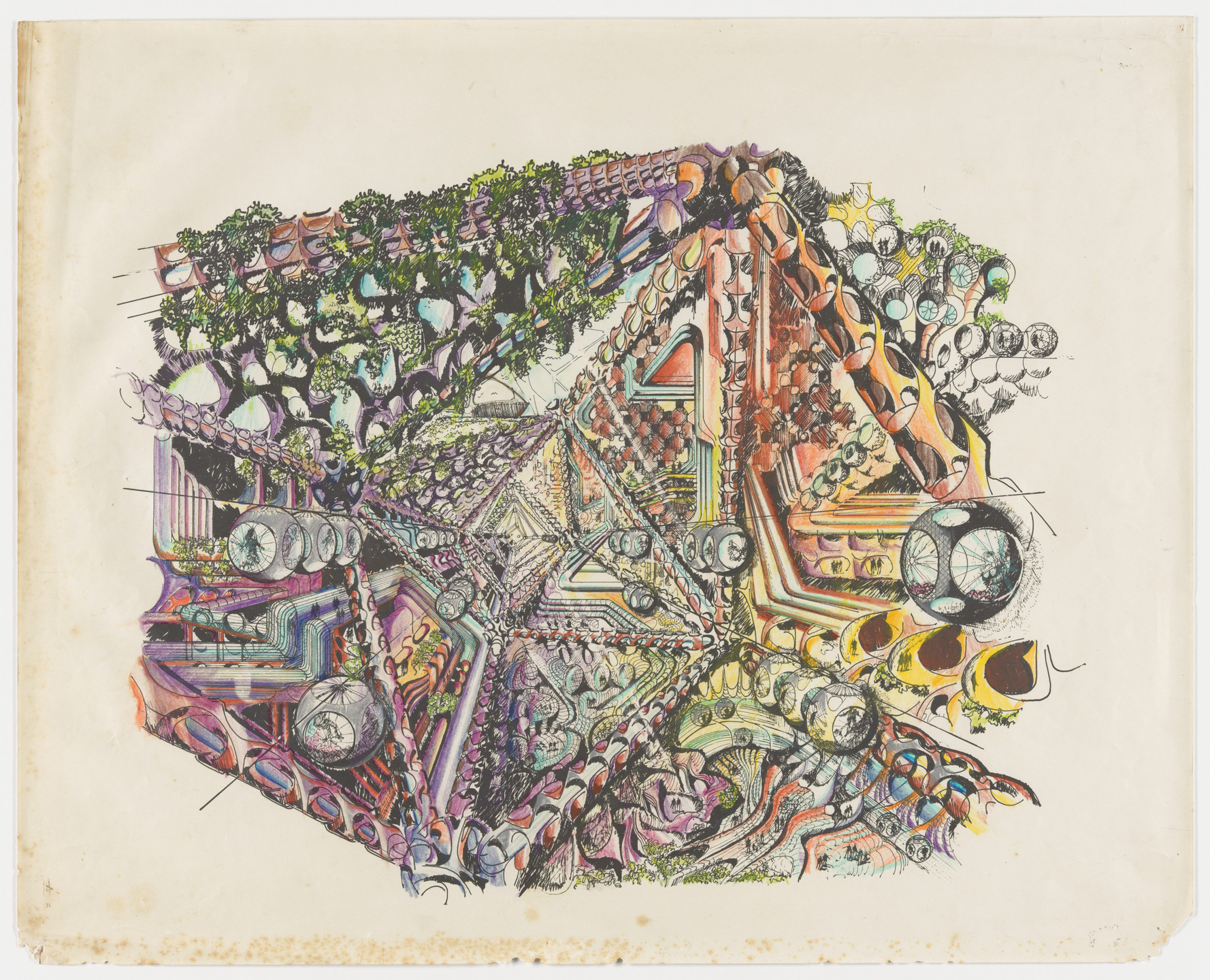 Glen Howard Small. Biomorphic Biosphere project (View of the hollow core of the horizontal compression chamber). 1972