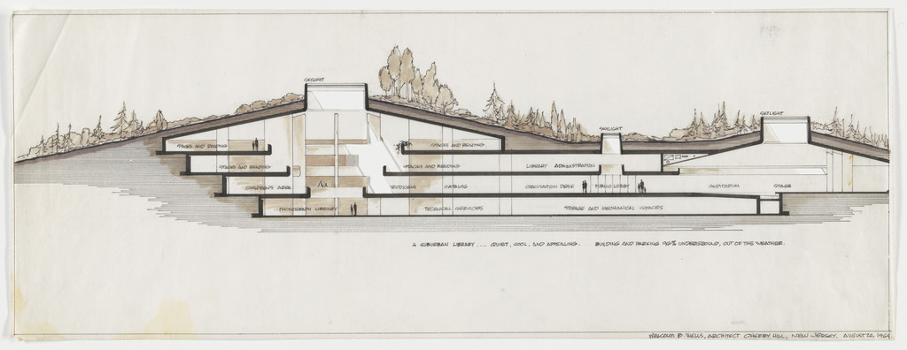 Untitled (from "Nowhere to Go but Down," Progressive Architecture, February 1965) (Section of an underground library)