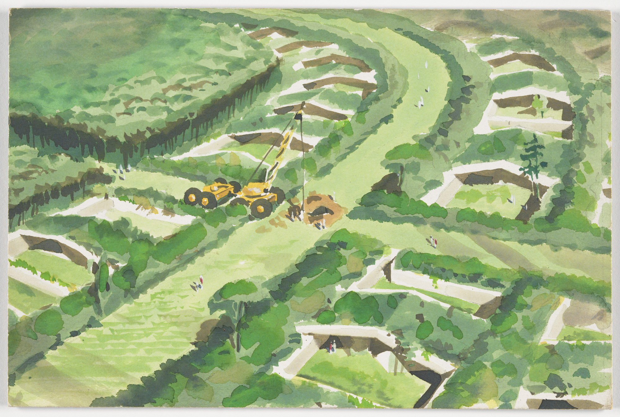 Malcolm Wells. Earth-sheltered suburb project (Aerial perspective). c. 1965
