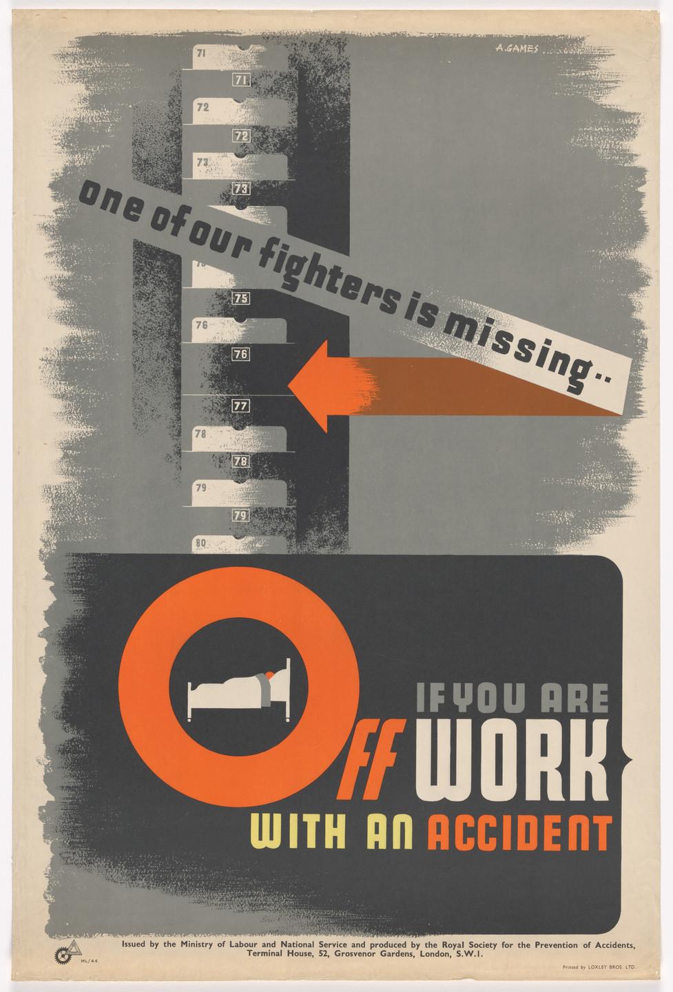 Abram Games. One of Our Fighters is Missing if You Are Off Work With an Accident. 1941
