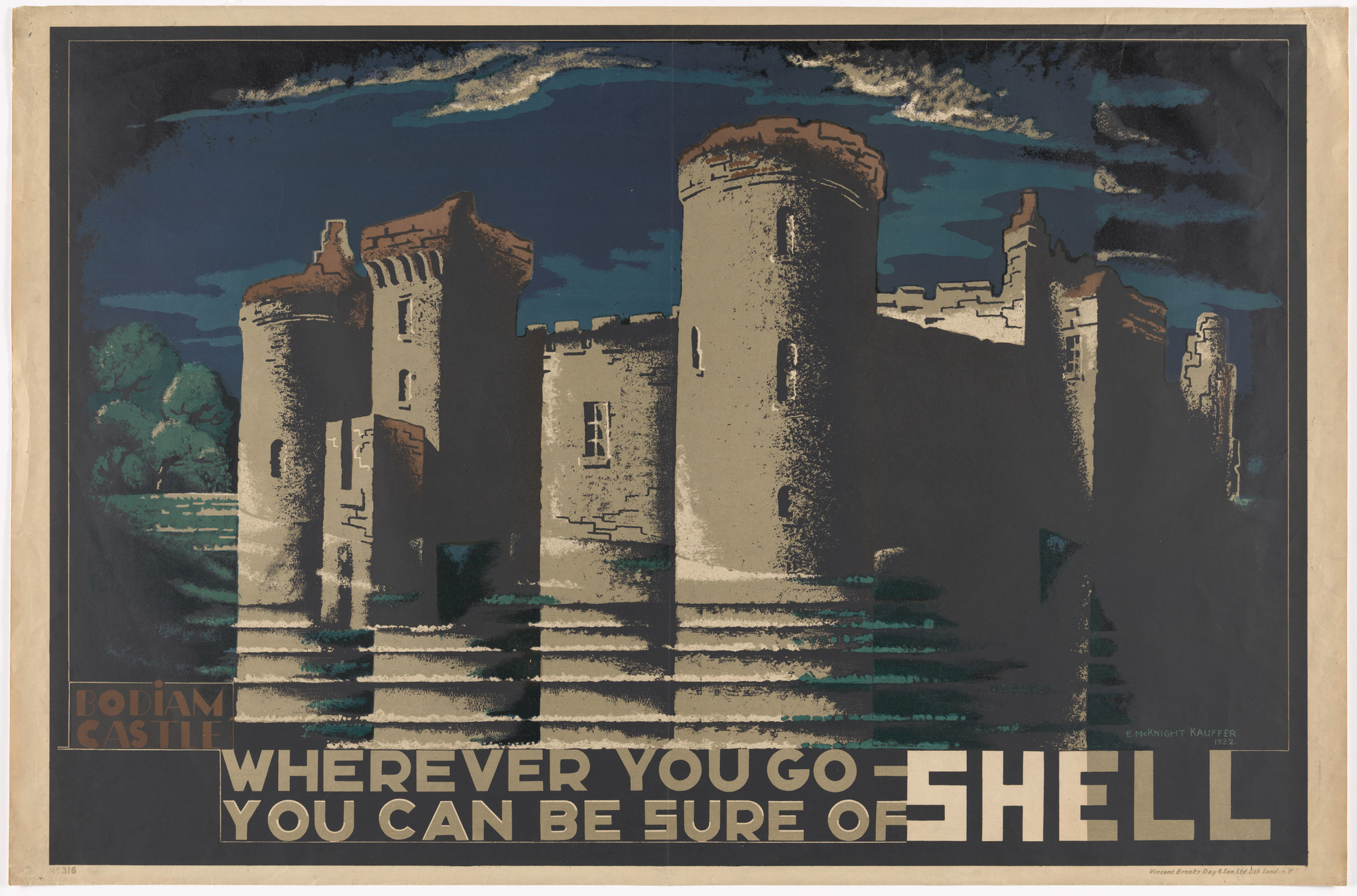 E. McKnight Kauffer. Bodiam Castle - Wherever You Go You Can Be Sure of Shell