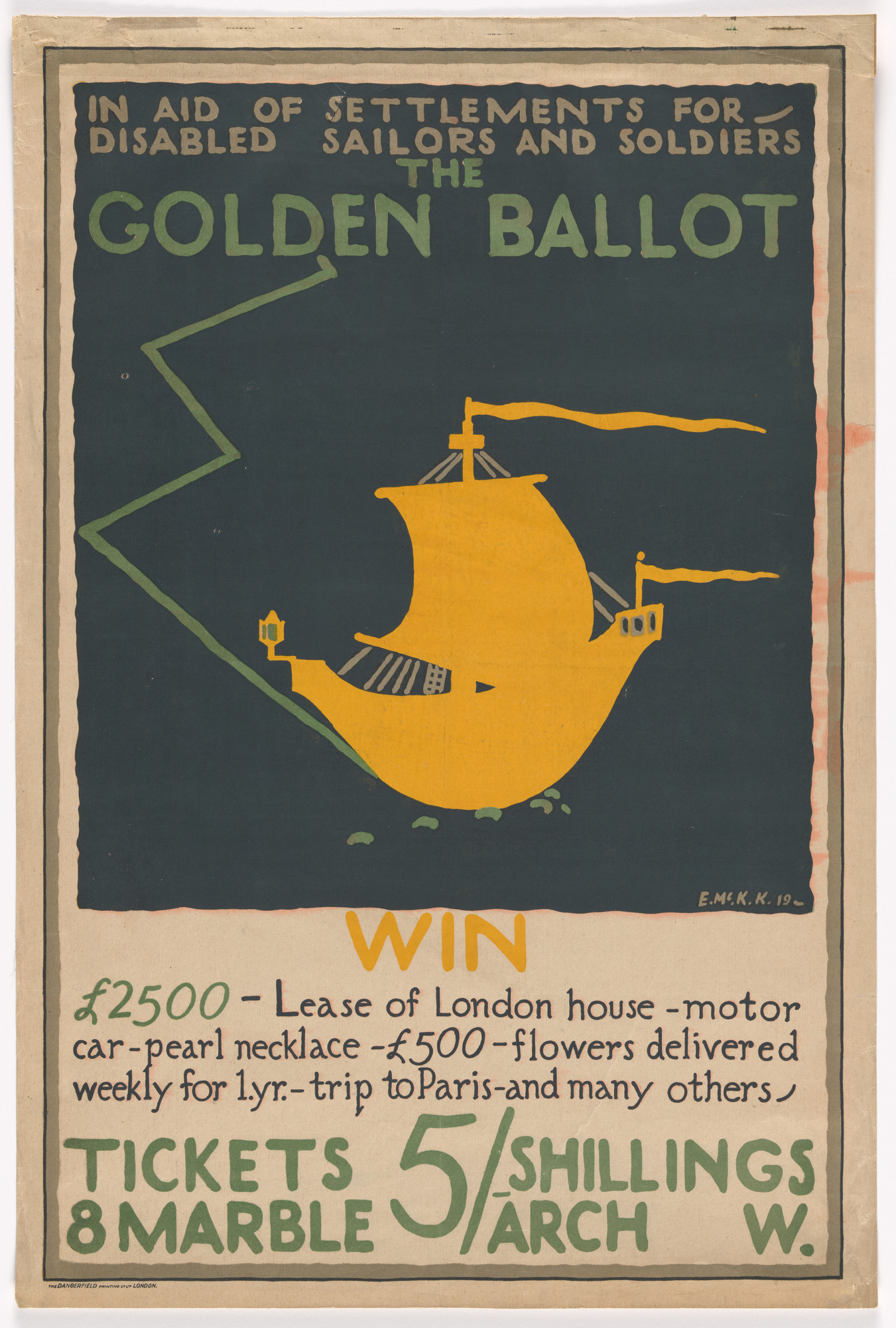 E. McKnight Kauffer. The Golden Ballot, in Aid of Settlements for Disabled Sailors and Soldiers