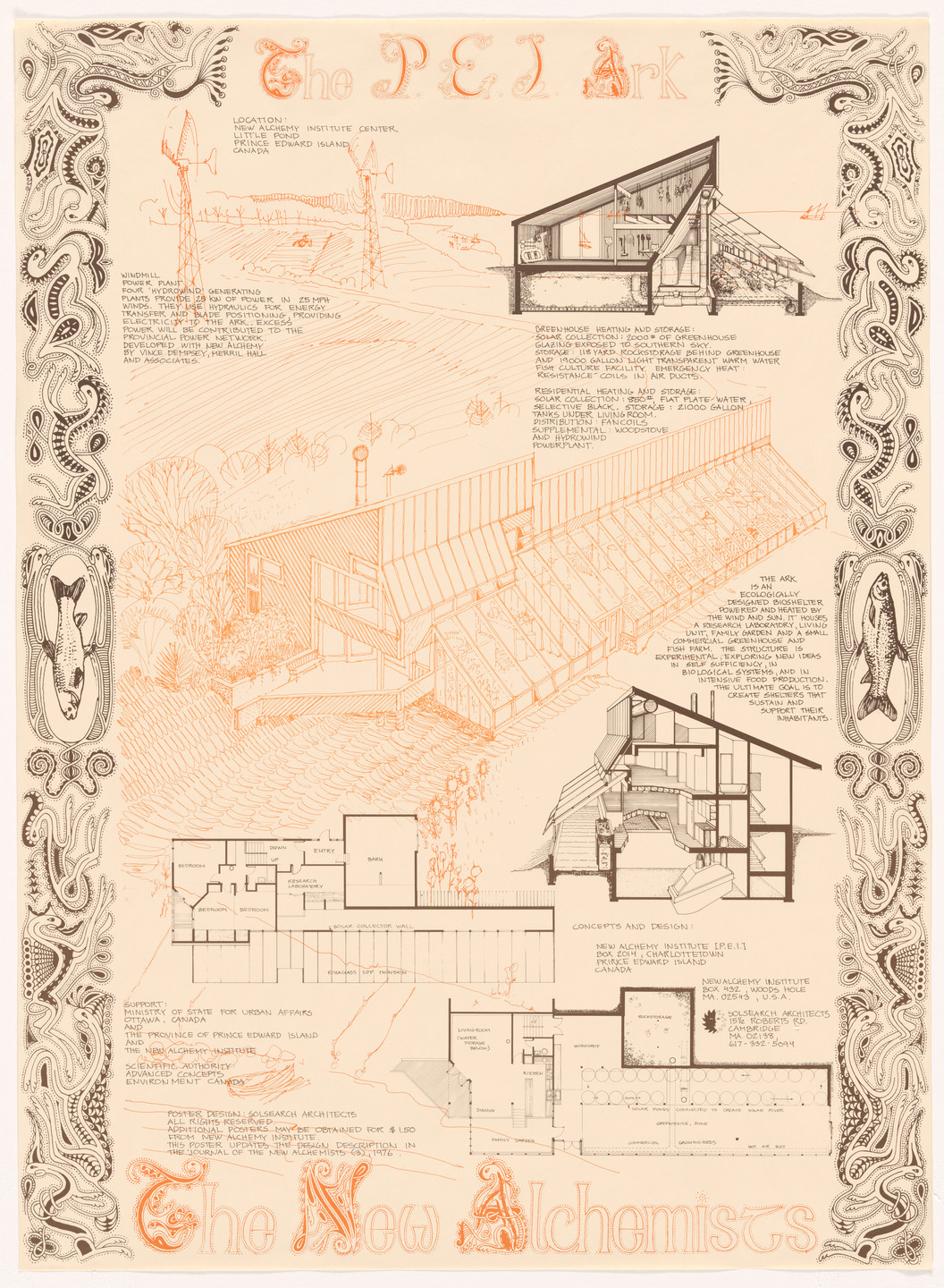 The New Alchemy Institute, Solsearch Architects. Promotional poster for the Ark for Prince Edward Island. c. 1976