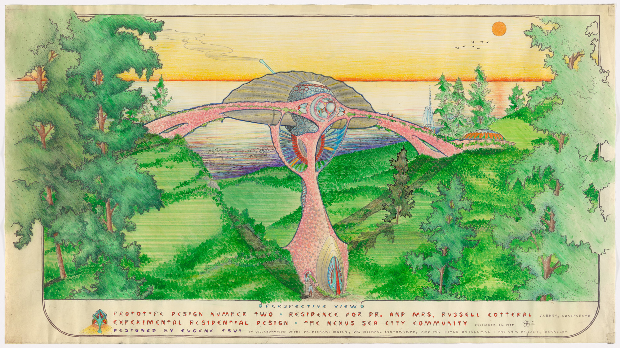 Eugene Tssui. Residence for Dr. and Mrs. Russell Cotteral, Prototype Residential Design Number Two, Albany, California. 1985
