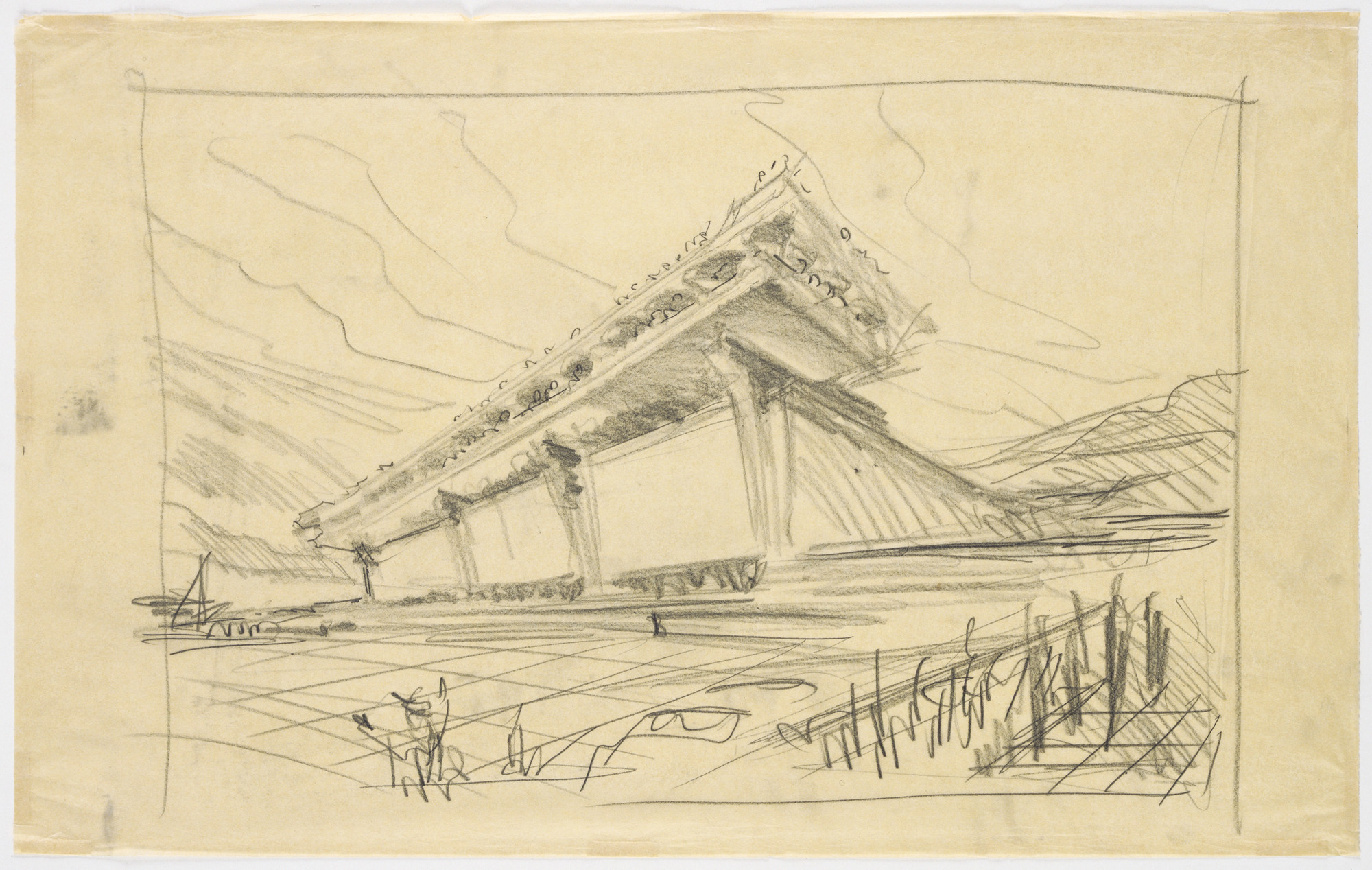 Eero Saarinen. Athens Airport project, Greece (Exterior perspective). c.1960