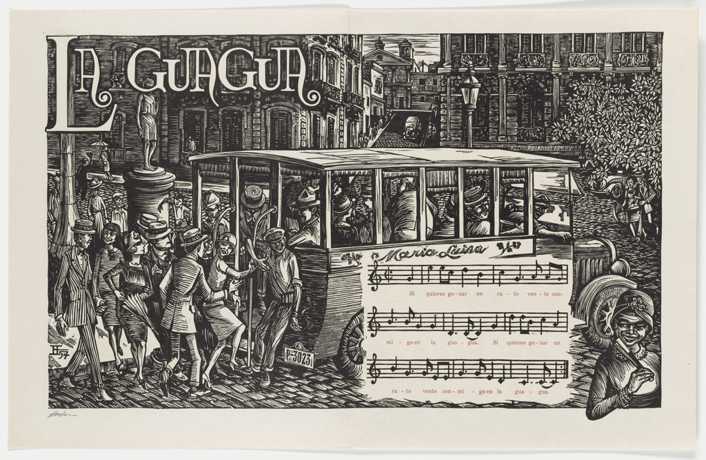 La Guagua (The Bus) (double page in-text plate, folios 13 verso and 14) from Plenas