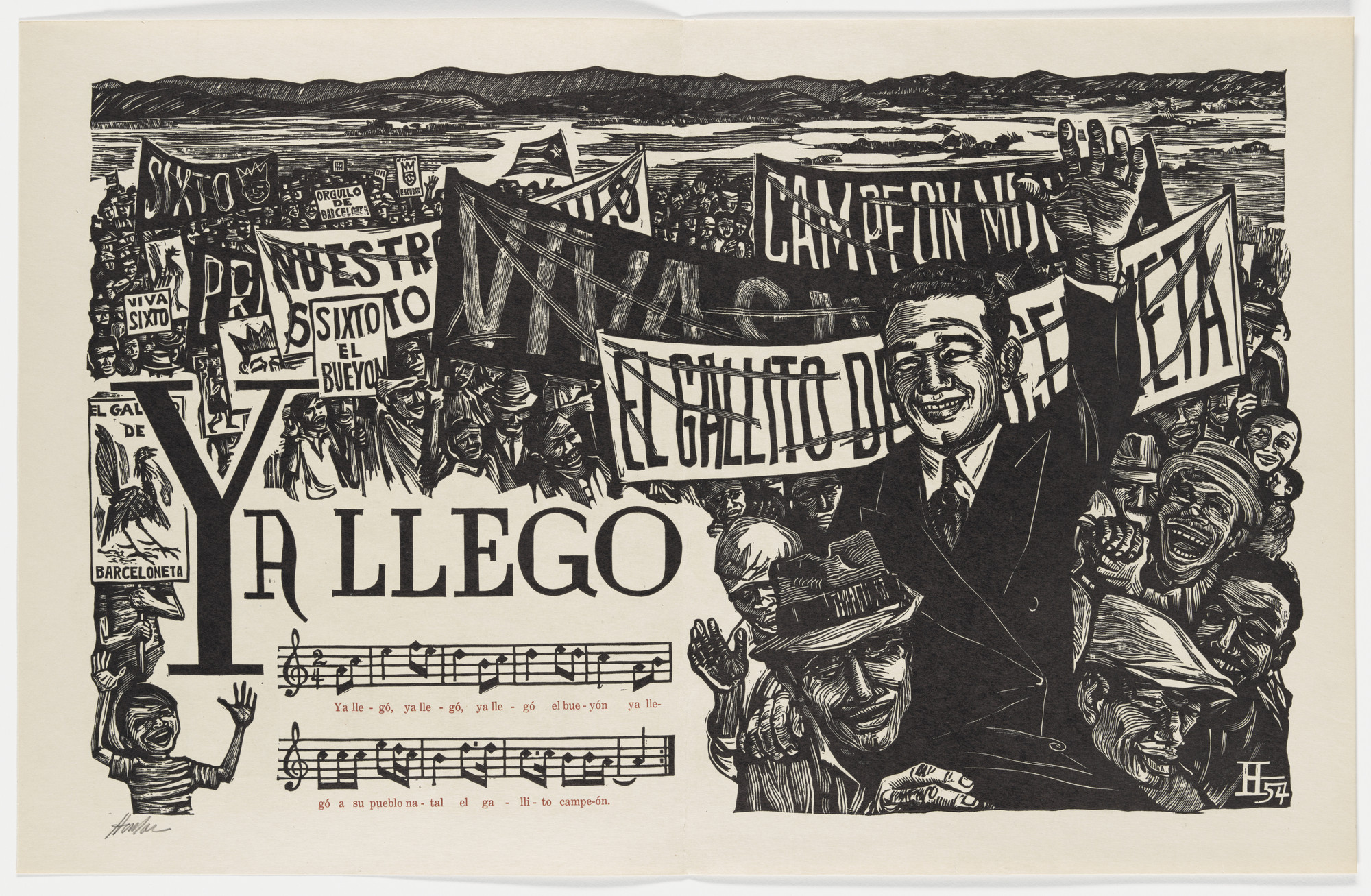 Lorenzo Homar. Ya Llegó (He Has Arrived) (double page in-text plate, folios 21 verso and 22) from Plenas