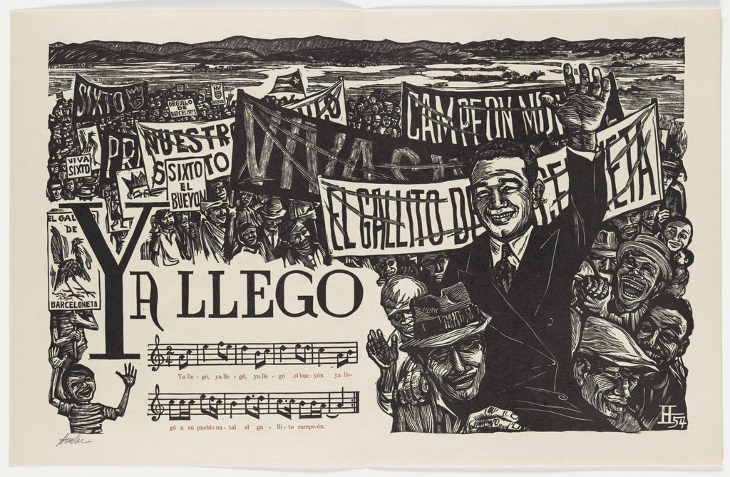 Ya Llegó (He Has Arrived) (double page in-text plate, folios 21 verso and 22) from Plenas by Lorenzo Homar