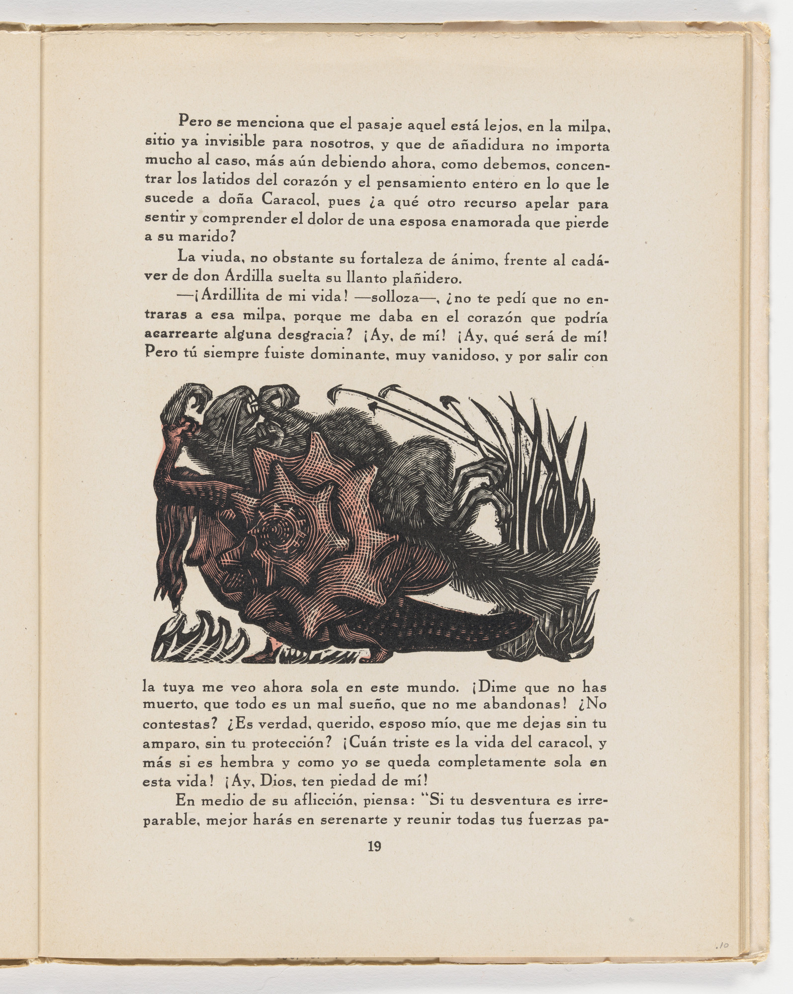 Leopoldo Méndez. Dime que no has muerto (in-text plate, page 19) from the illustrated book Incidentes melódicos del mundo irracional (Melodic Incidents of the Irrational World)