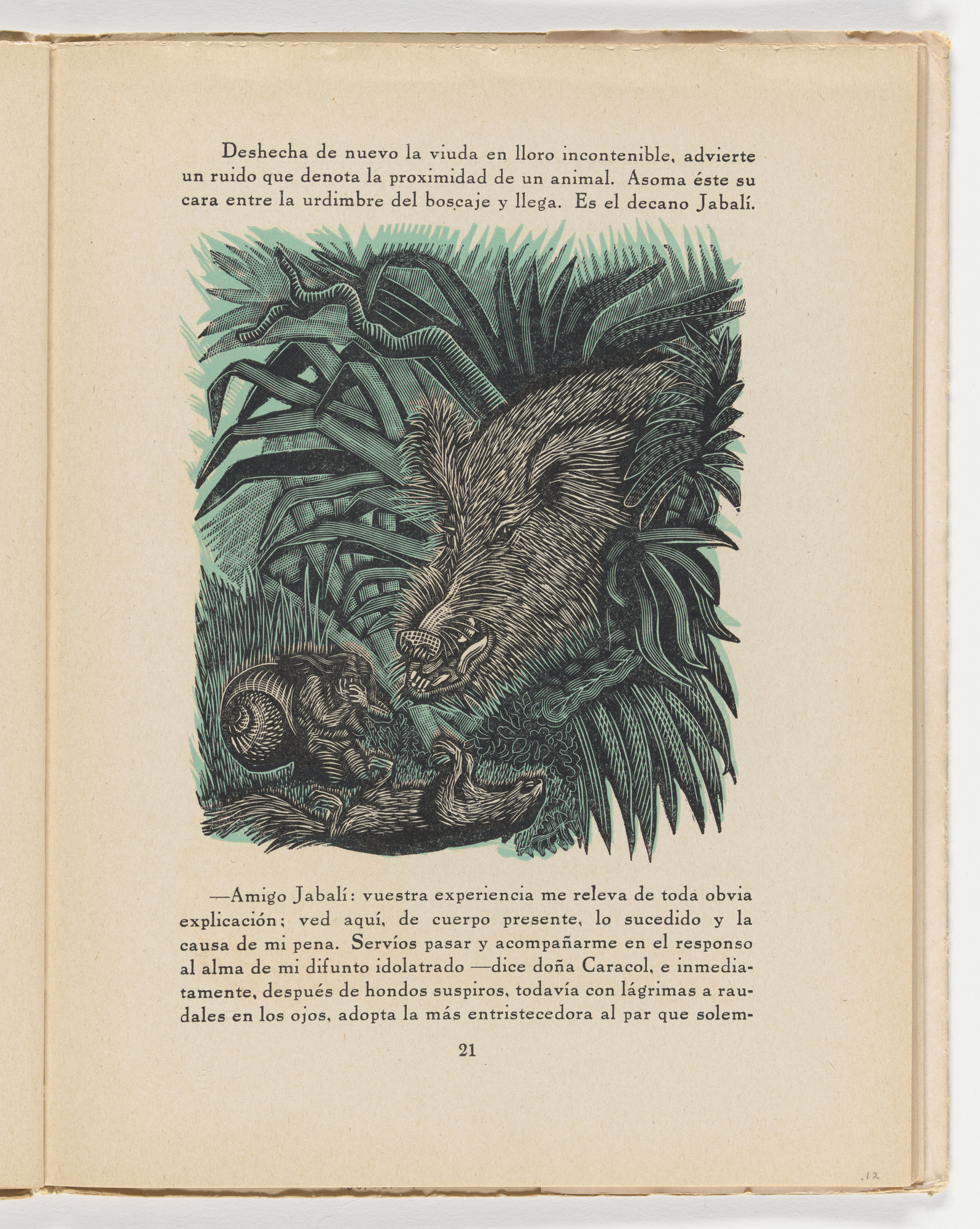 Leopoldo Méndez. Amigo jabalí (in-text plate, page 21) from the illustrated book Incidentes melódicos del mundo irracional (Melodic Incidents of the Irrational World)