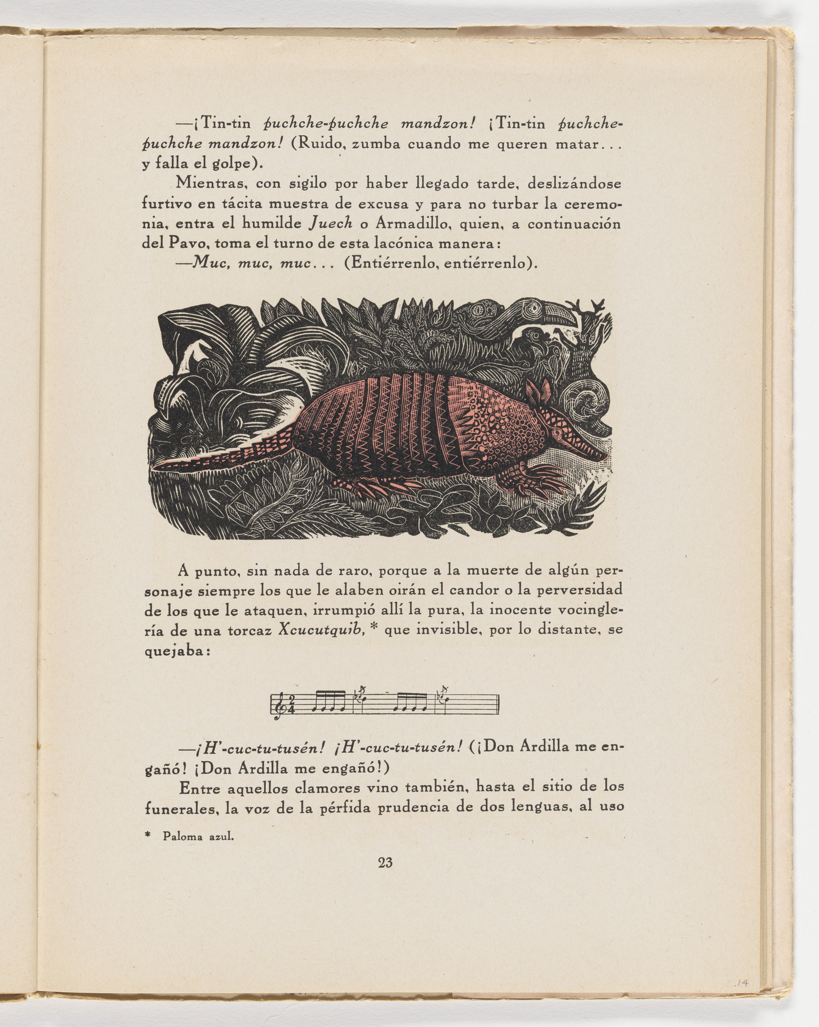 Leopoldo Méndez. El humilde armadillo (in-text plate, page 23) from the illustrated book Incidentes melódicos del mundo irracional (Melodic Incidents of the Irrational World)