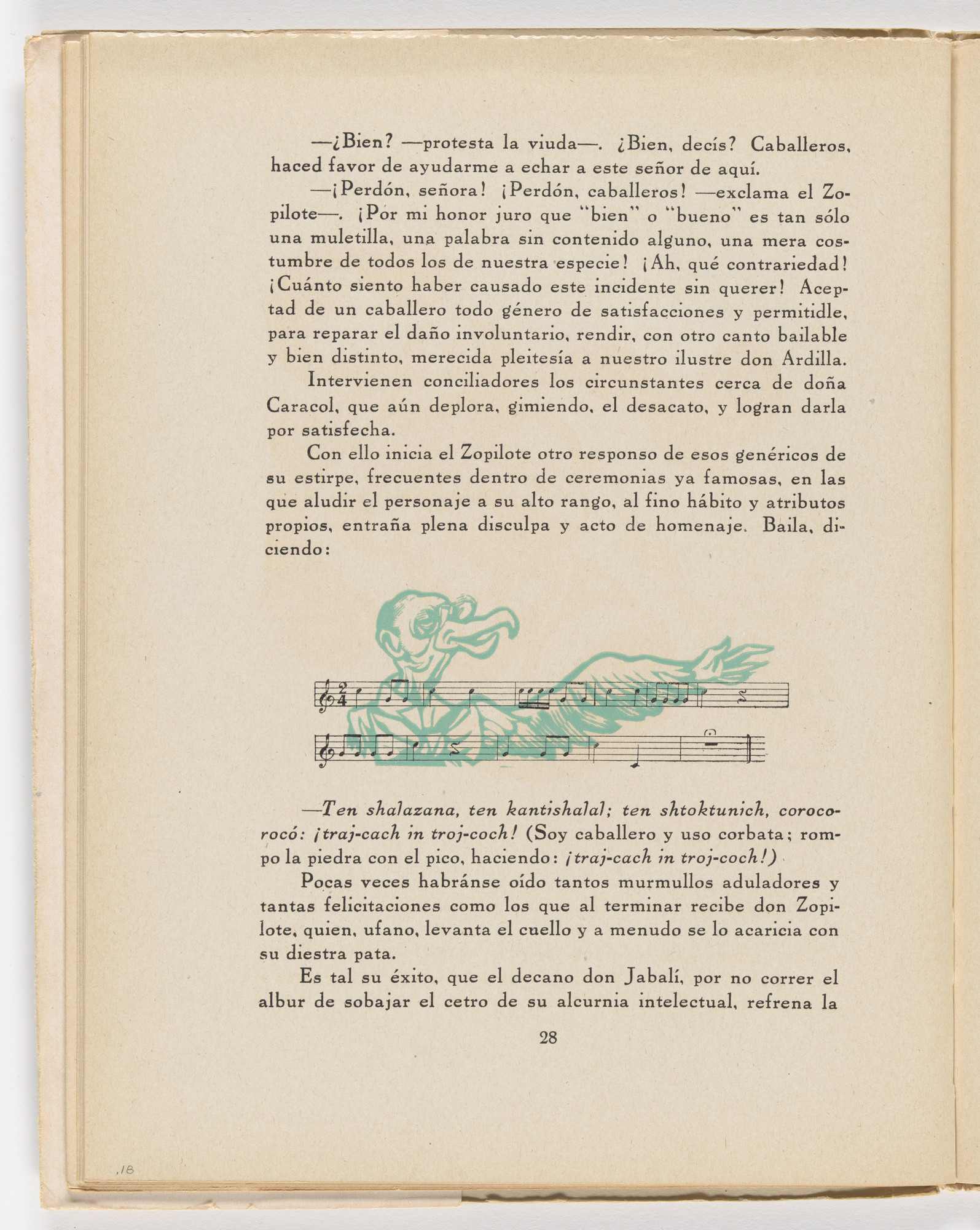 Leopoldo Méndez. El Zopilote espera comerse los despojos (in-text plate, page 28) from the illustrated book Incidentes melódicos del mundo irracional (Melodic Incidents of the Irrational World)