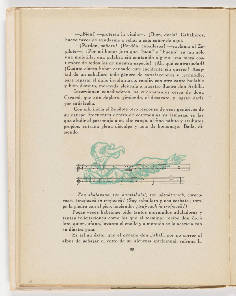 El Zopilote espera comerse los despojos (in-text plate, page 28) from the illustrated book Incidentes melódicos del mundo irracional (Melodic Incidents of the Irrational World)