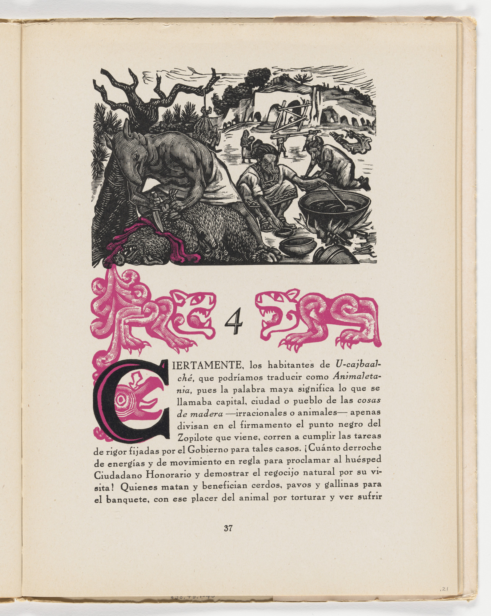Leopoldo Méndez. Preparando el festín en Animaletalia (headpiece, page 37) from the illustrated book Incidentes melódicos del mundo irracional (Melodic Incidents of the Irrational World)