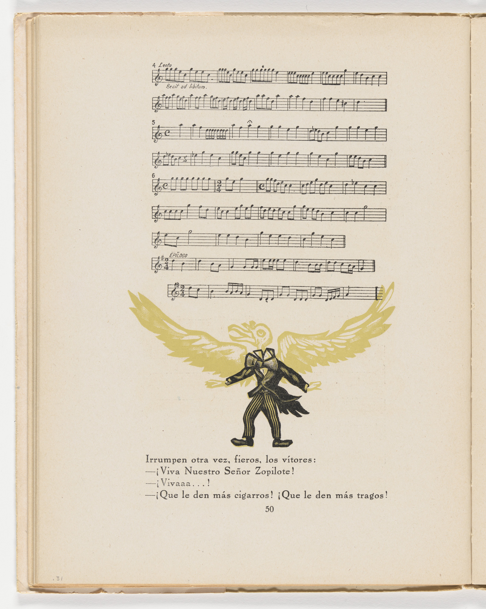 Leopoldo Méndez. Viva nuestro Señor Zopilote (in-text plate, page 50) from the illustrated book Incidentes melódicos del mundo irracional (Melodic Incidents of the Irrational World)