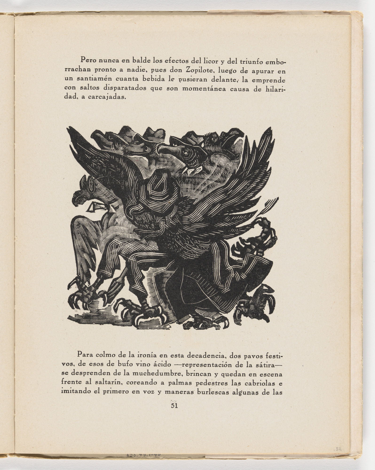 Leopoldo Méndez. Brincos del zopilote borracho (in-text plate, page 51) from the illustrated book Incidentes melódicos del mundo irracional (Melodic Incidents of the Irrational World)