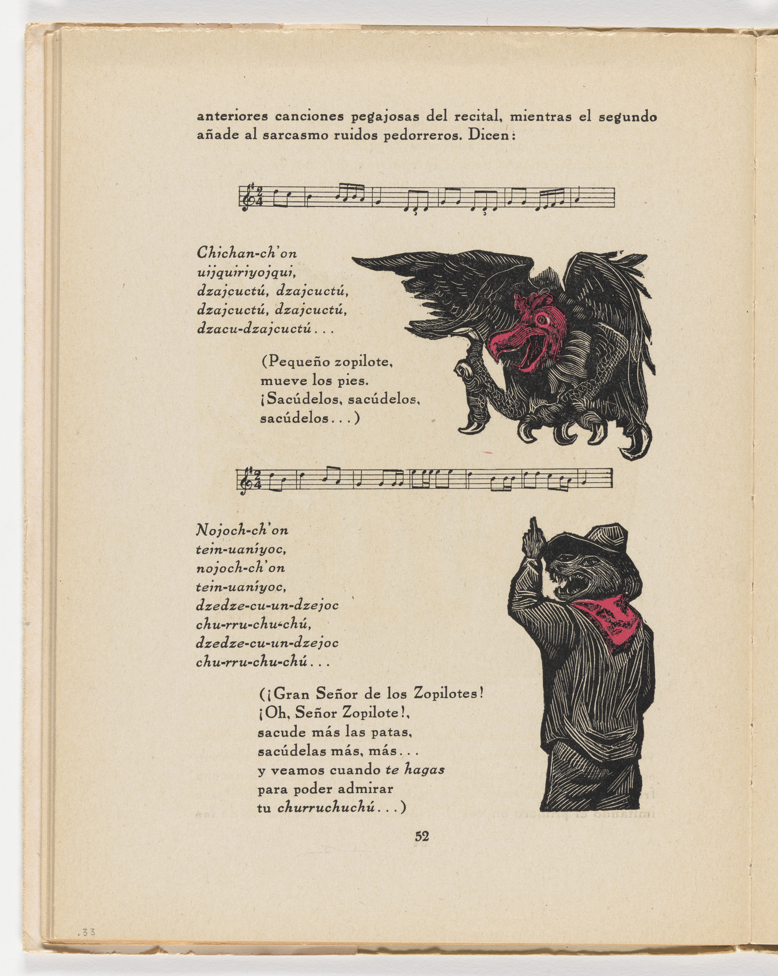 Leopoldo Méndez. Pequeño zopilote, mueve los pies (in-text plate, page 52) from the illustrated book Incidentes melódicos del mundo irracional (Melodic Incidents of the Irrational World)