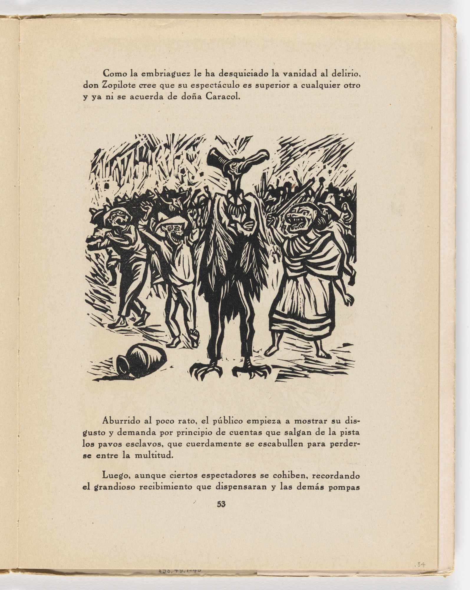 Leopoldo Méndez. Zopilote vanidoso (in-text plate, page 53) from the illustrated book Incidentes melódicos del mundo irracional (Melodic Incidents of the Irrational World)