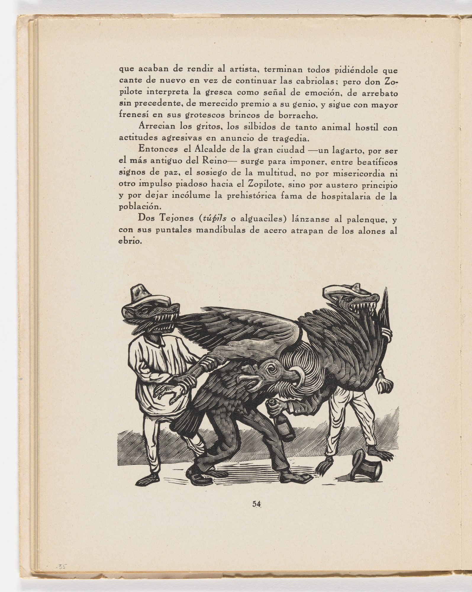 Leopoldo Méndez. Los tejones (in-text plate, page 54) from the illustrated book Incidentes melódicos del mundo irracional (Melodic Incidents of the Irrational World)