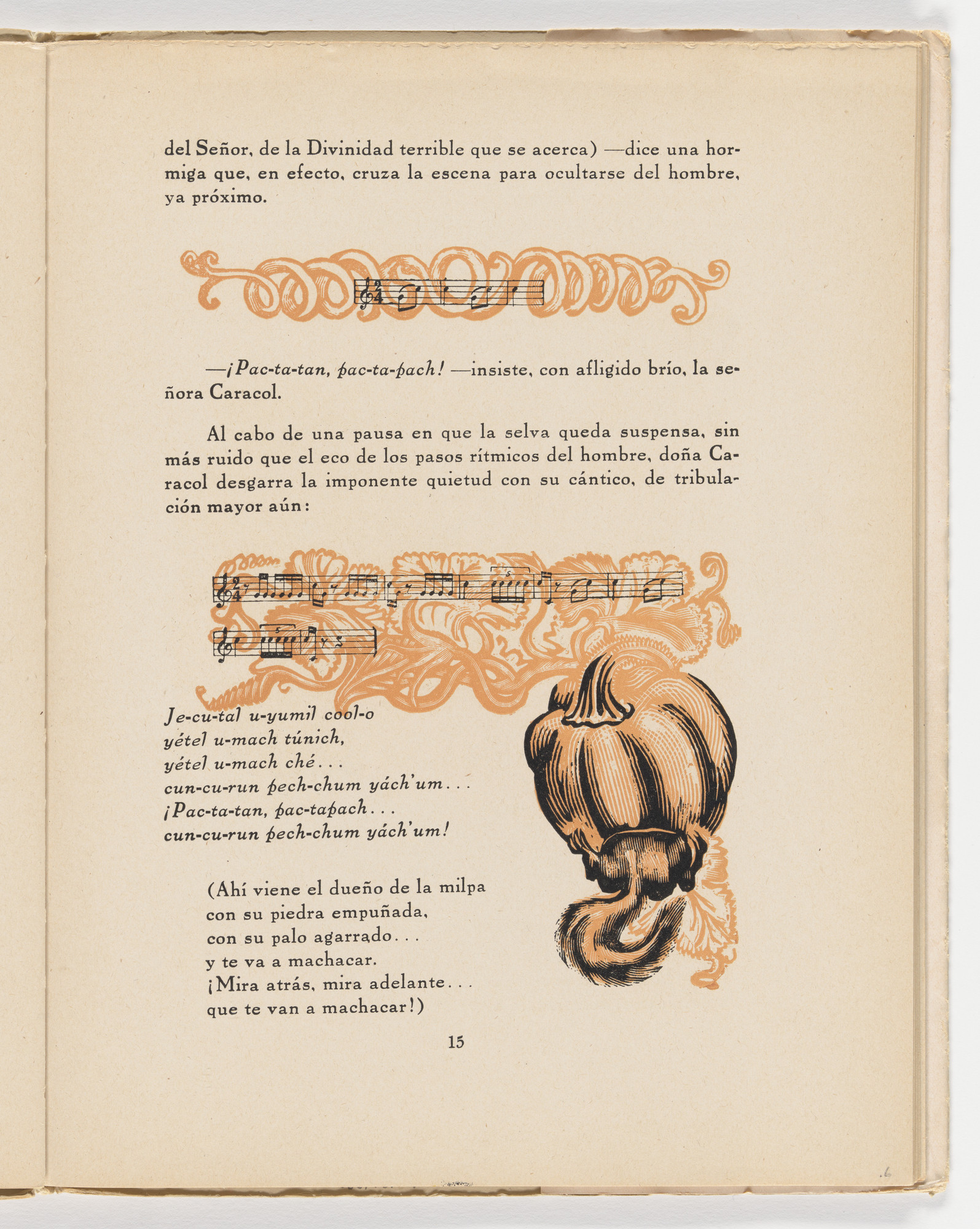 Leopoldo Méndez. Doña Caracol (in-text plate, page 15) from the illustrated book Incidentes melódicos del mundo irracional (Melodic Incidents of the Irrational World)