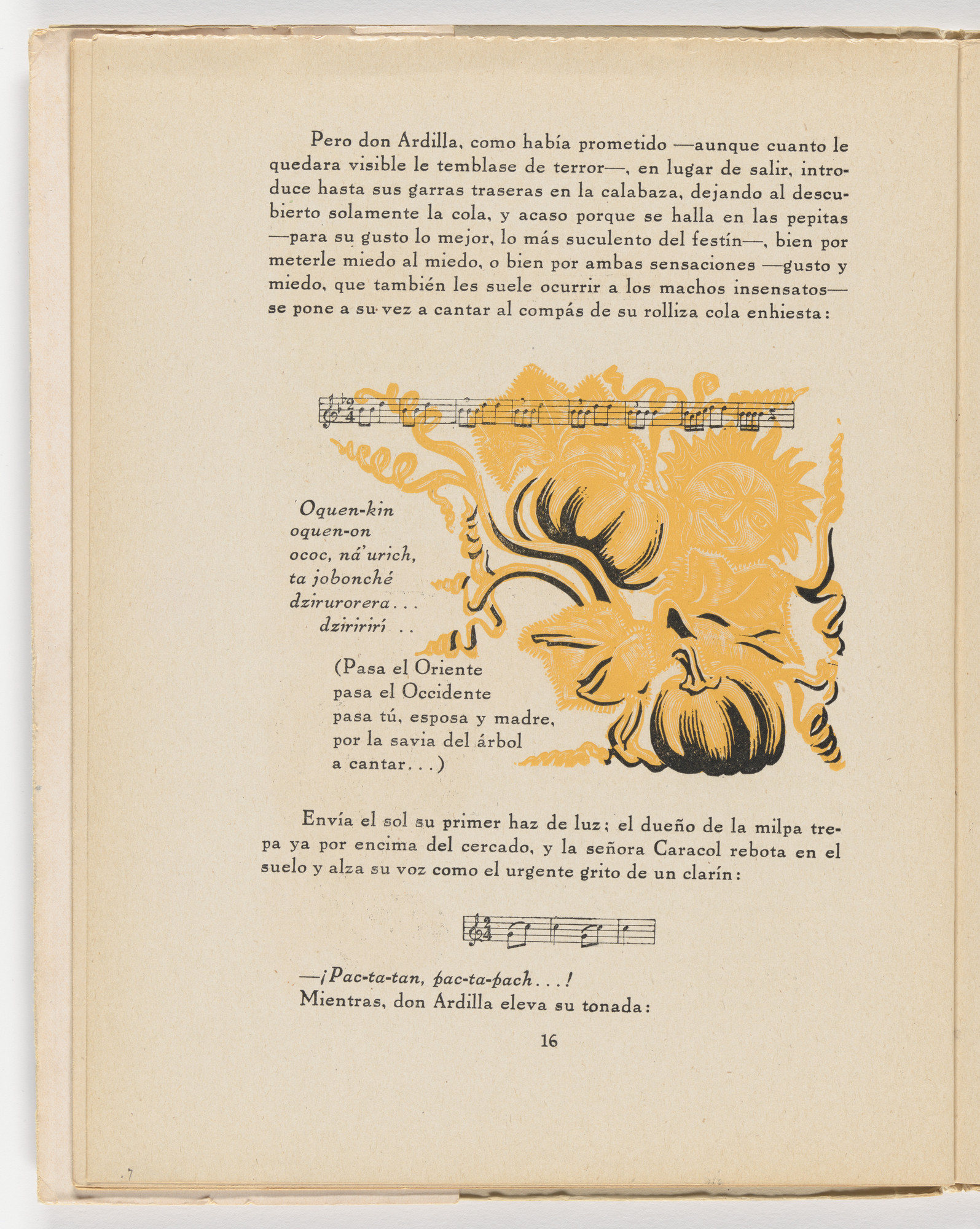 Leopoldo Méndez. Envía el Sol su primer haz de luz (in-text plate, page 16) from the illustrated book Incidentes melódicos del mundo irracional (Melodic Incidents of the Irrational World)