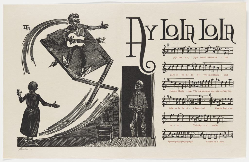 Ay Lola Lola (Oh Lola Lola) (double page in-text plate, folios 11 verso and 12) from Plenas by Lorenzo Homar