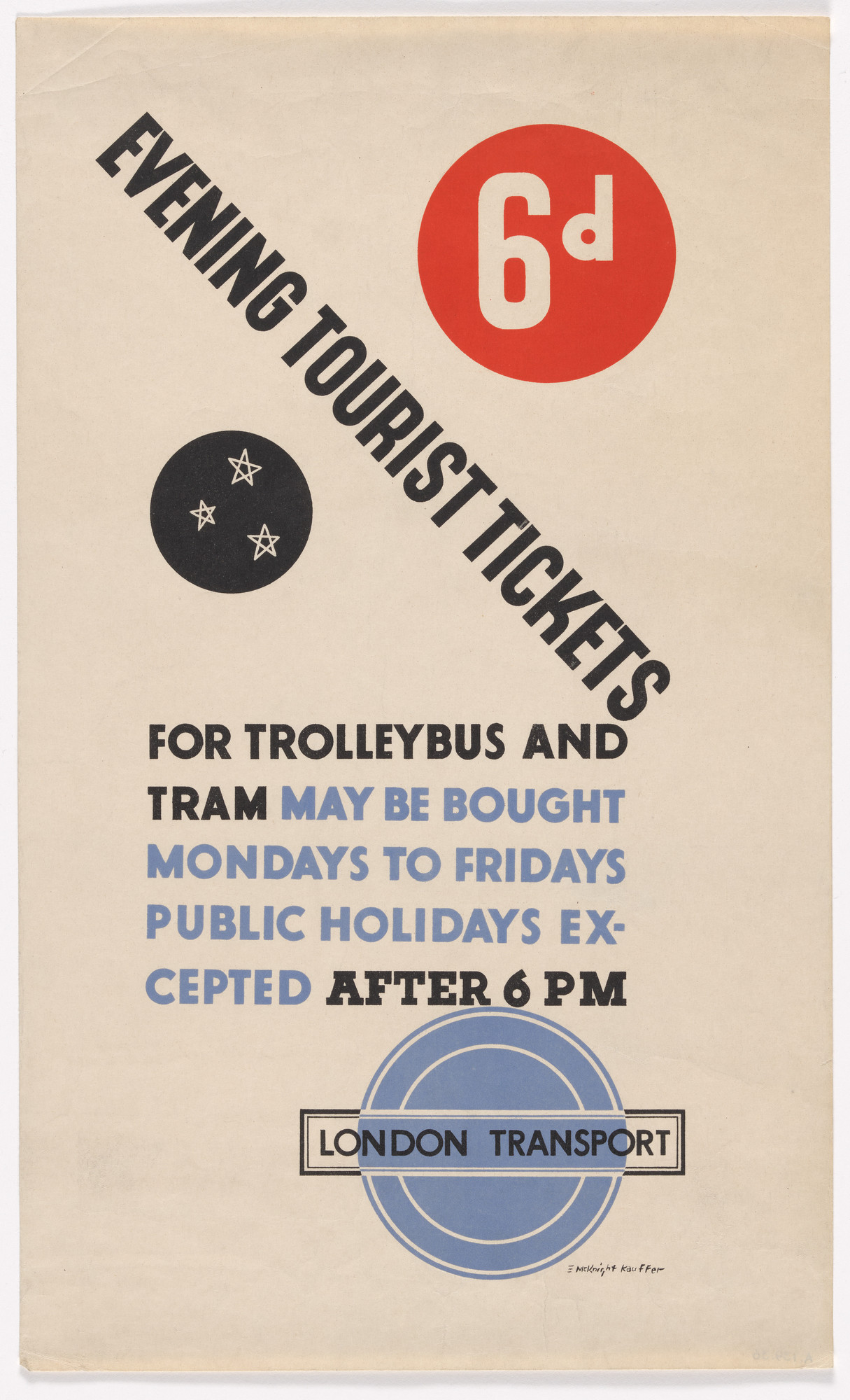 E. McKnight Kauffer. Evening Tourist Tickets 6d