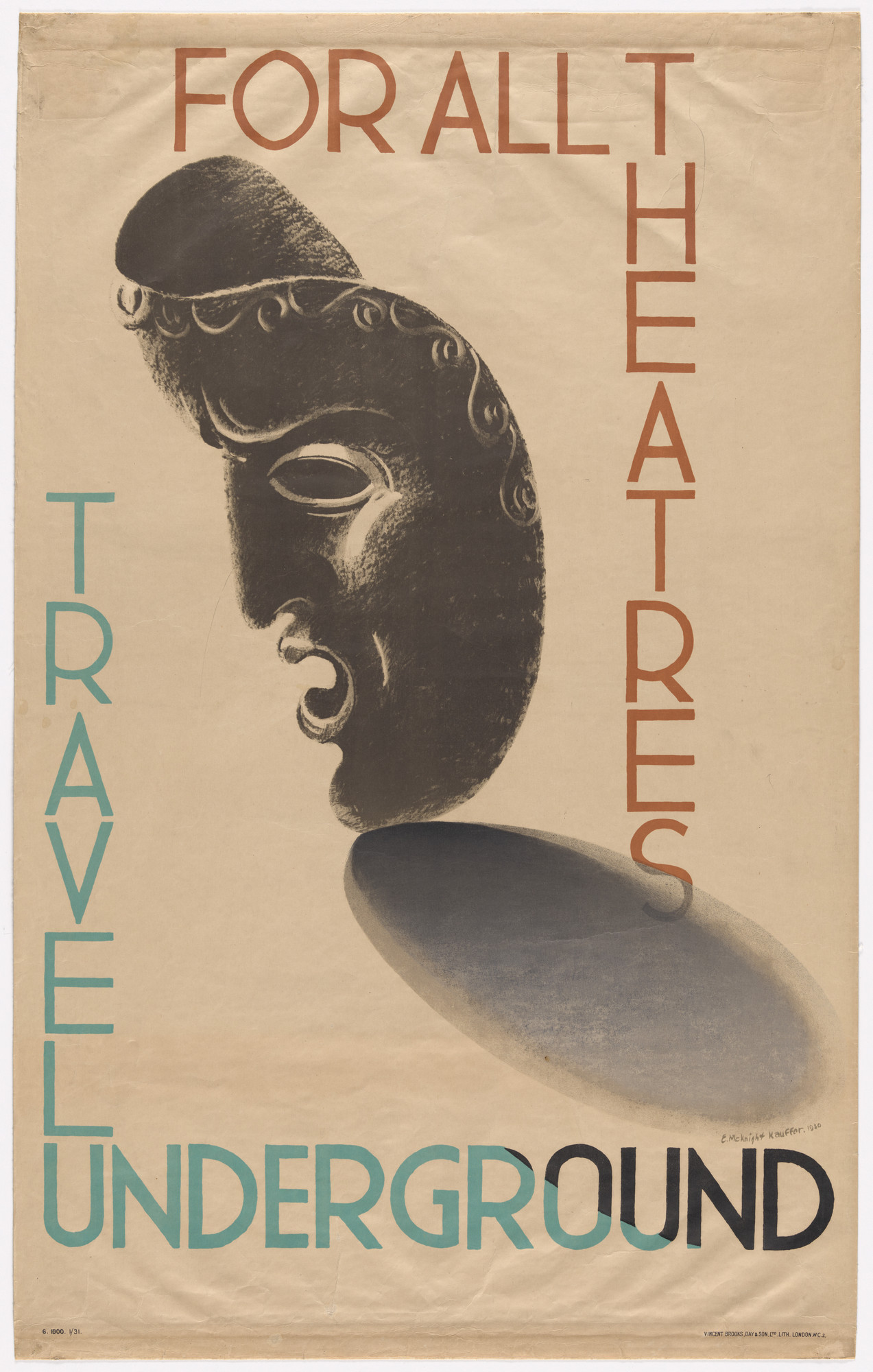E. McKnight Kauffer. For All Theatres Travel Underground