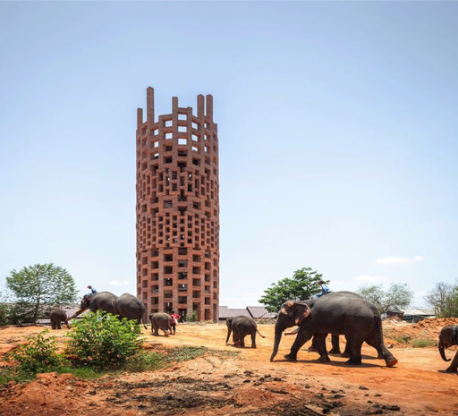 Boonserm Premthada, Spaceshift Studio. Elephant World: Brick Observation Tower. 2019