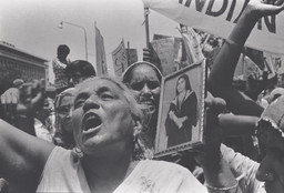 Sheba Chhachhi. Sathyarani - Anti Dowry Demonstration, Delhi; Sathyarani - Staged Portrait, Punjabi Bagh Residence, Delhi; Sathyarani - Staged Portrait, Supreme Court, Delhi. 1980-91