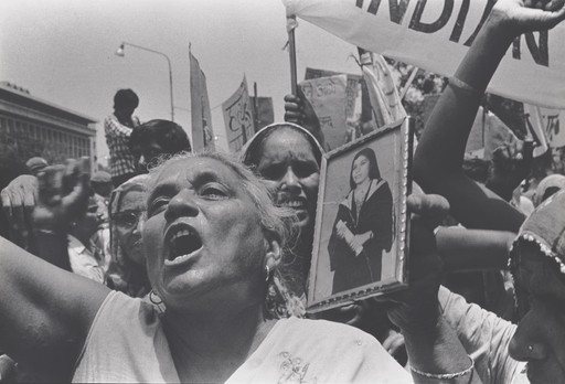 Sheba Chhachhi. Sathyarani - Anti Dowry Demonstration, Delhi; Sathyarani - Staged Portrait, Punjabi Bagh Residence, Delhi; Sathyarani - Staged Portrait, Supreme Court, Delhi. 1980-91