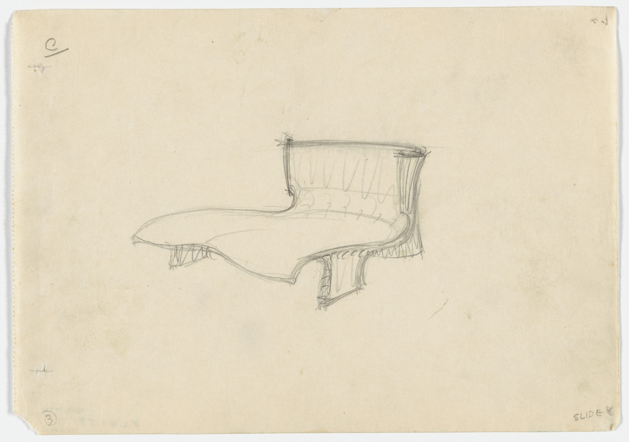 Ludwig Mies van der Rohe. Conchoidal Chair (Perspective sketch)