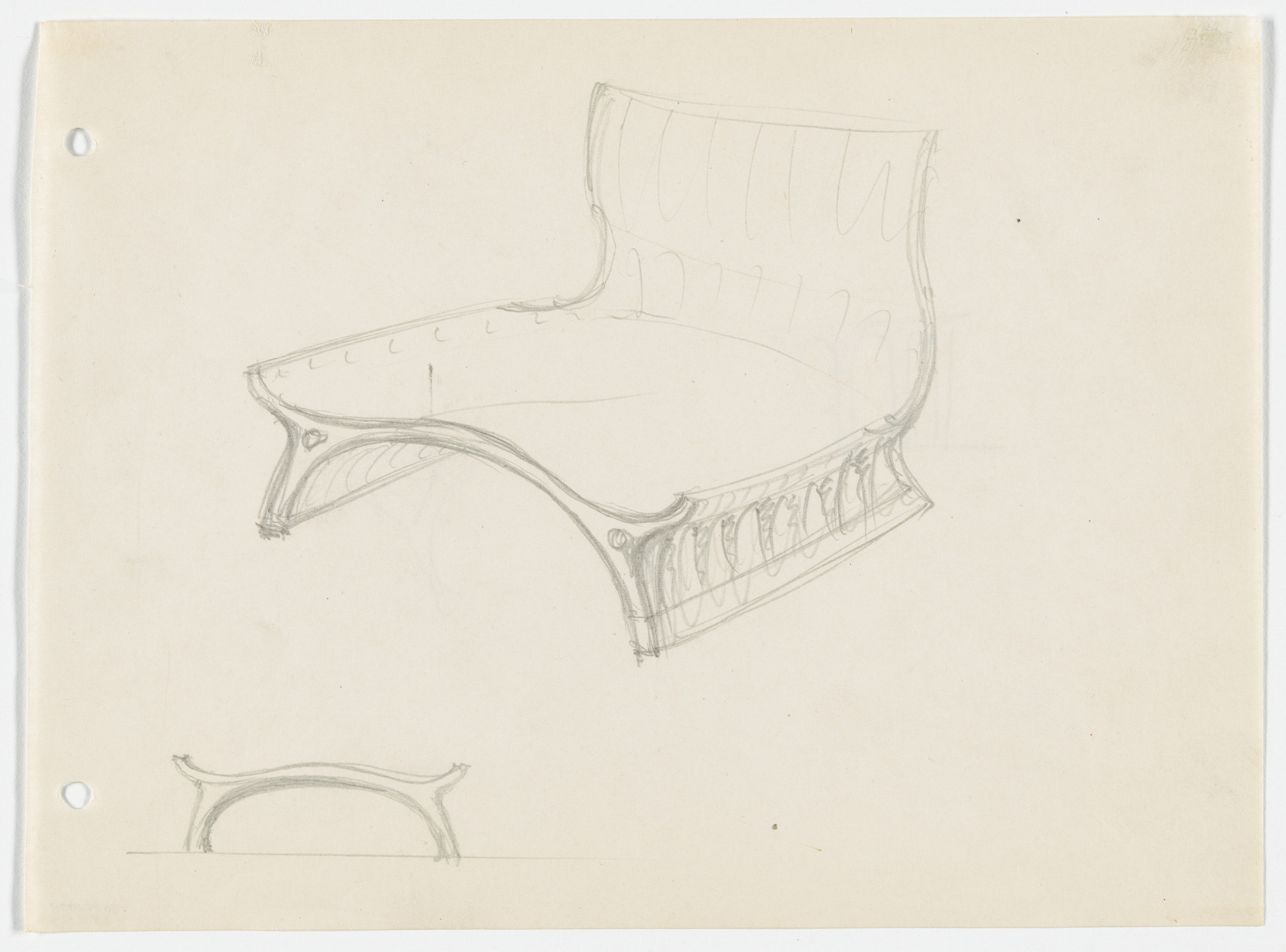 Ludwig Mies van der Rohe. Conchoidal Chair without Arms (Perspective and elevation)
