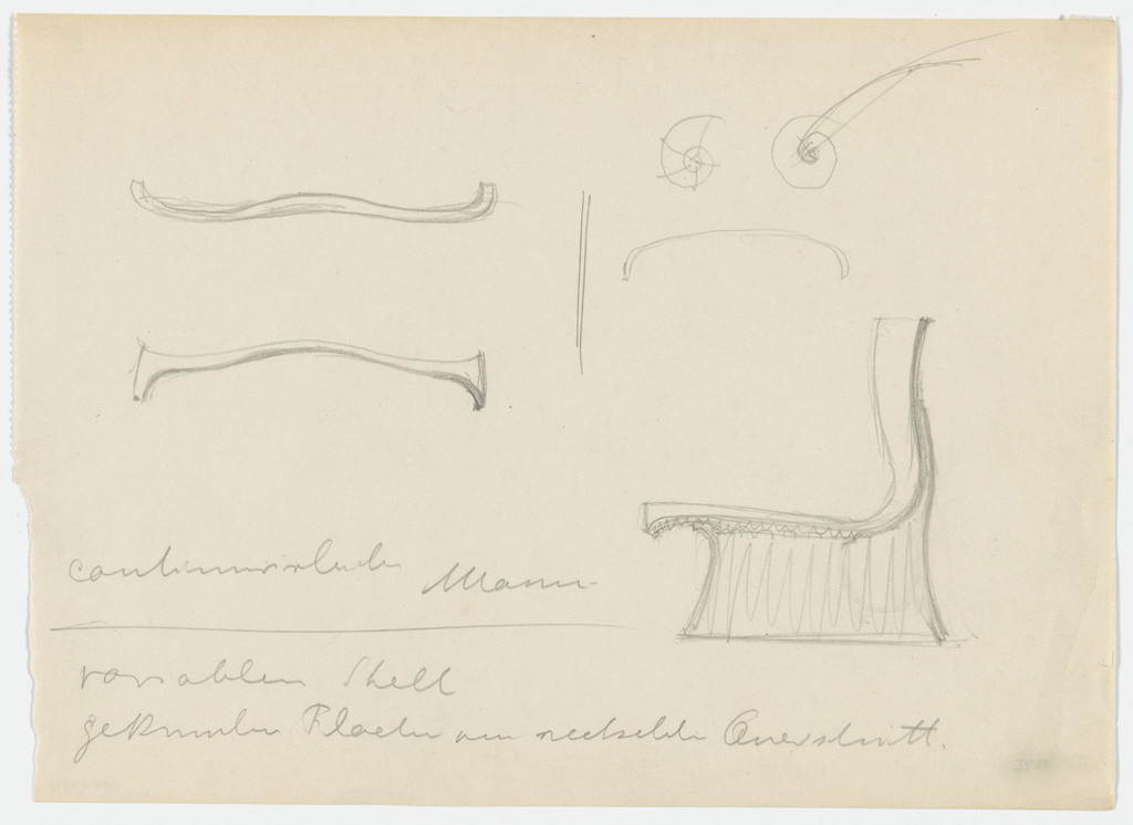 Conchoidal Chair (Elevation sketch, detail sketches)
