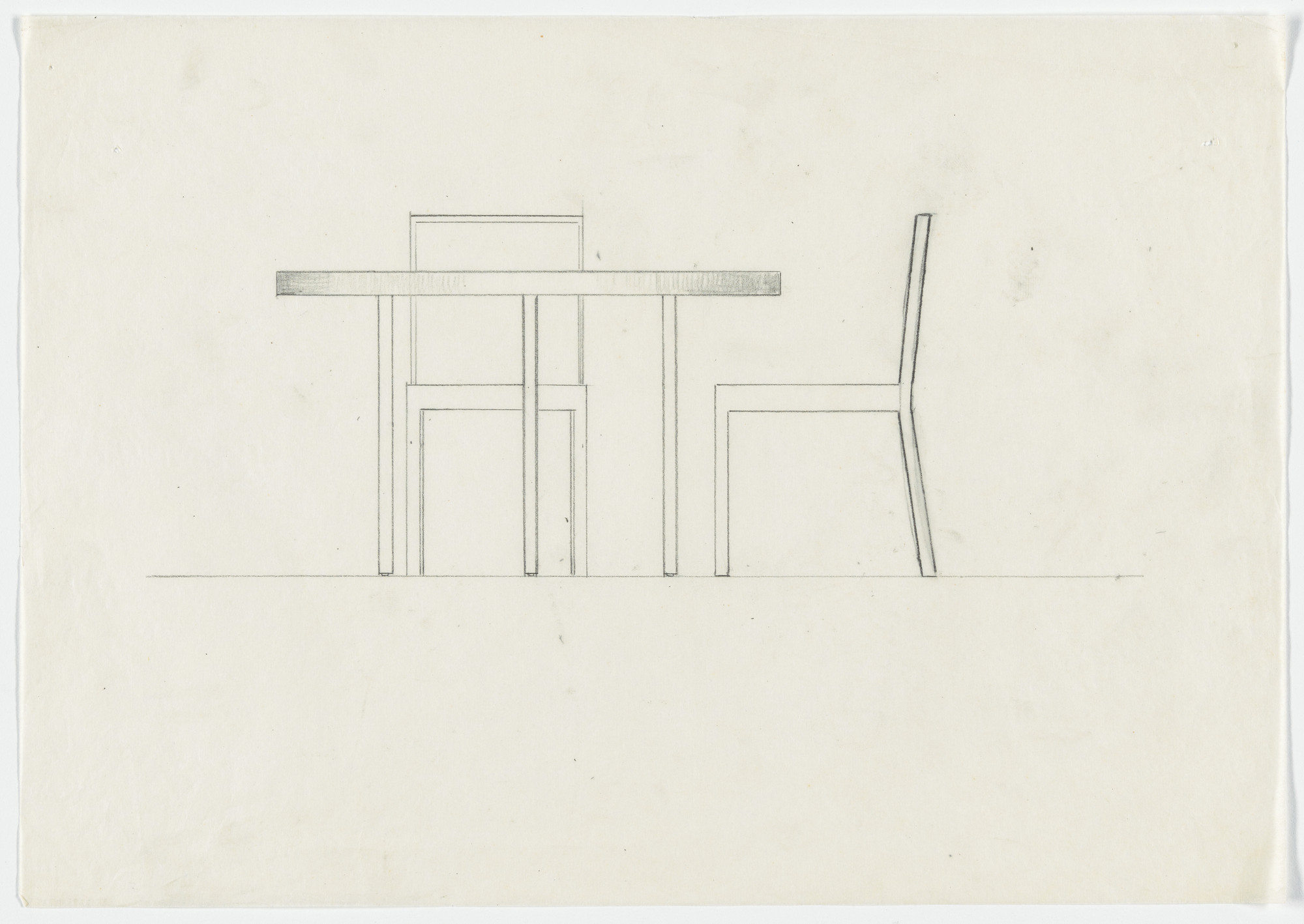 Ludwig Mies van der Rohe. Table and Two Chairs (Elevation sketch)