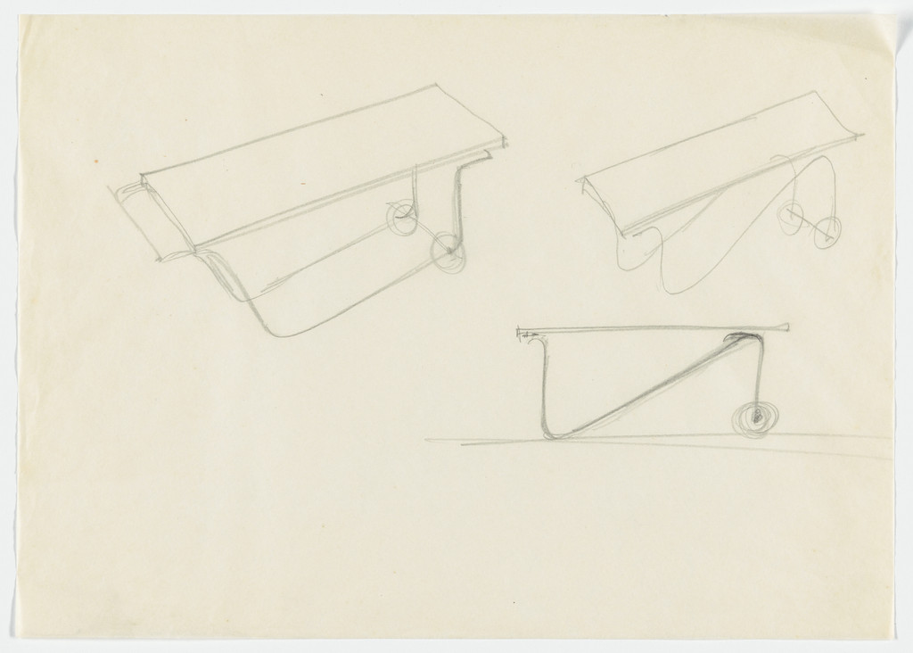 Serving Cart (Elevation sketch, perspective sketches)
